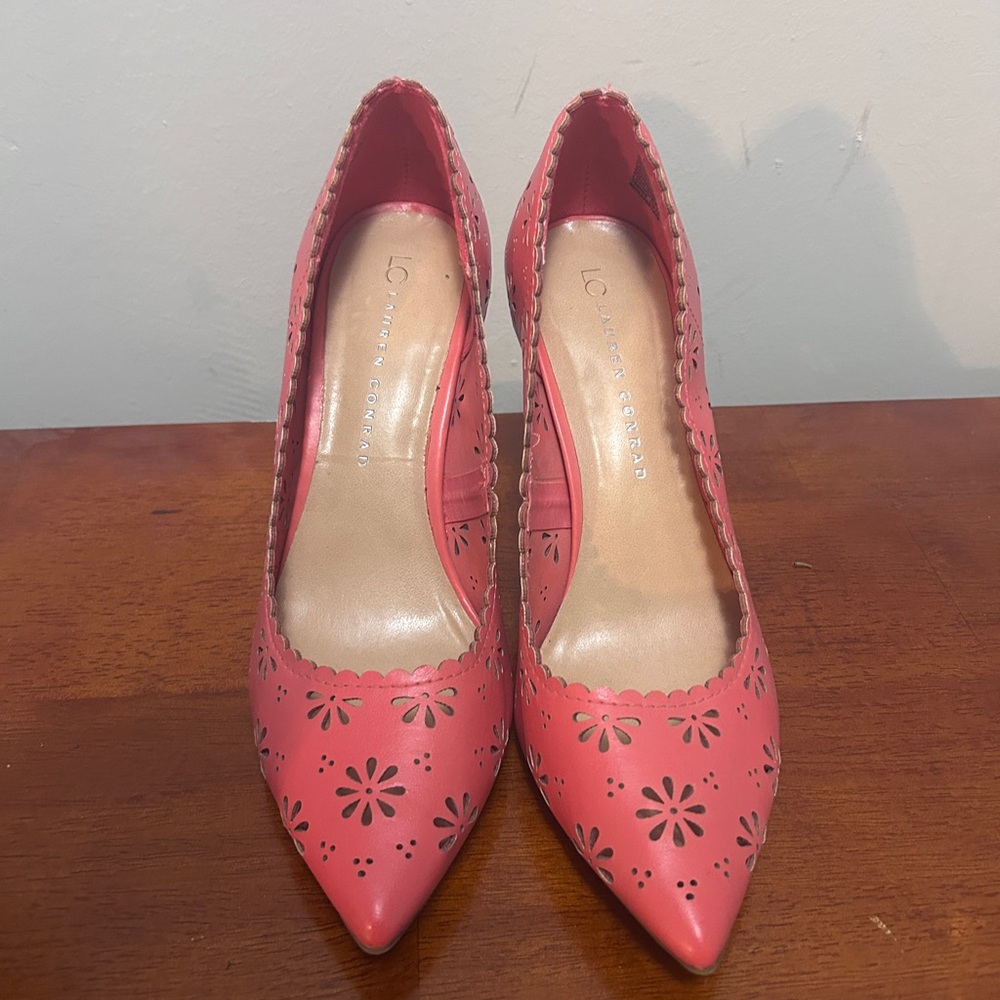 LC Lauren Conrad Pink Floral Cutout Heels